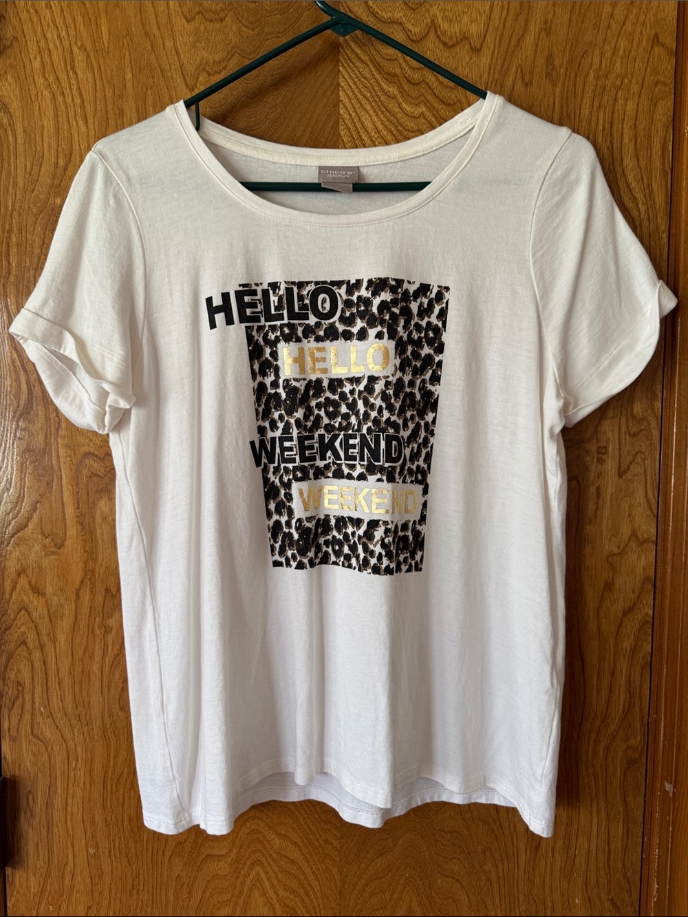 Chico's Size 1 White Crewneck Tee with Taupe Label